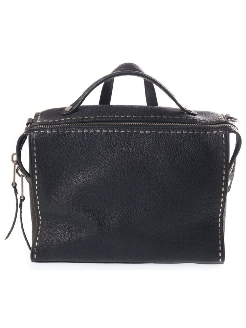 Fendi 2-Way Business Shoulder Bag Black Leather Silver